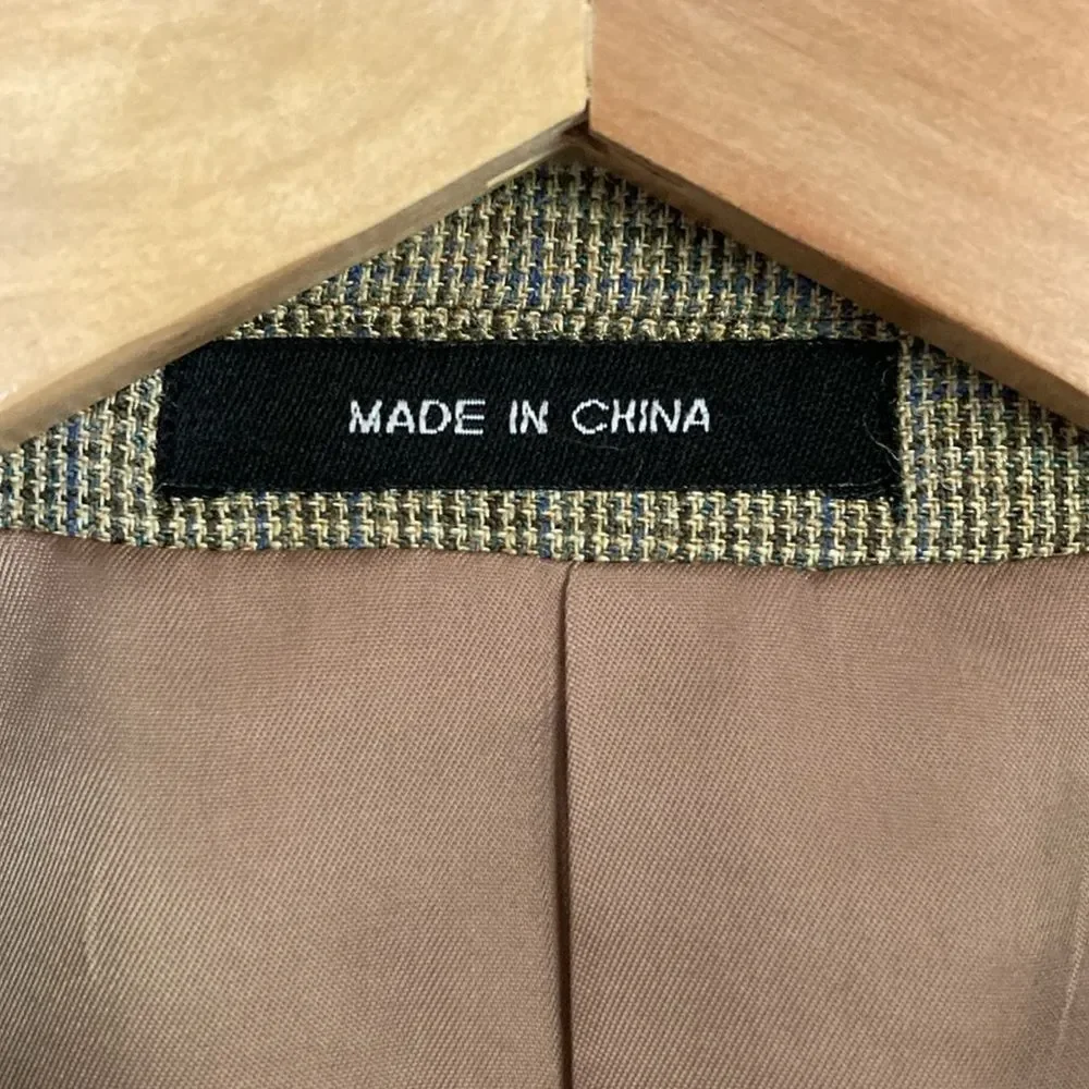 Lauren Ralph Lauren Mens‎ Silk Wool Blend 2 Button Blazer Size 44R Tan Plaid